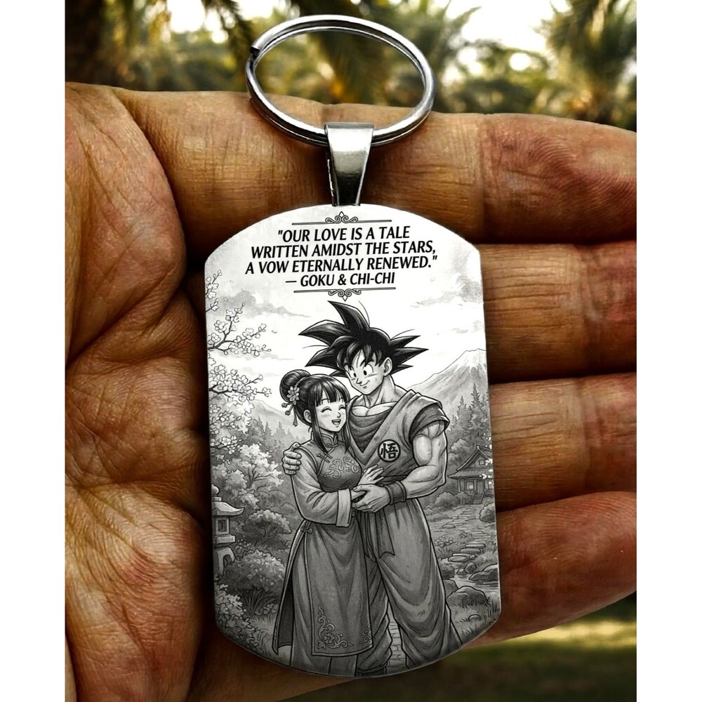 Dragon Ball Z Super Goki Chichi Lover Anime Art Stainless Keychain Sweet Comic